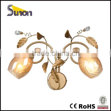 SB1087/2 Simple Gold Painting Wall Lamp/CE Certificate Wall Lamps/Amber Color Glass Shade Wall Lamp