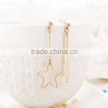 Descendants of the sun Korea gold star asymmetric long chain earring