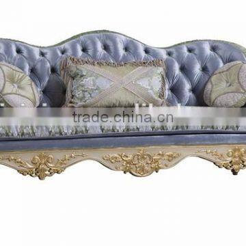 Antique Furniture Living Room Sofa Set, Classic Style Carved Wooden Couch Sofa, Queen Anne Bule & White Button Tufted Sofa photo-2