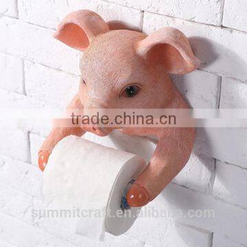 Resin Pink Pig Bust Funny Animal Toilet Paper Holder photo-3