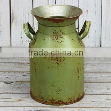 2014 New Arrivals!!! Shabby Chic green Tall Metal milk can shape planter