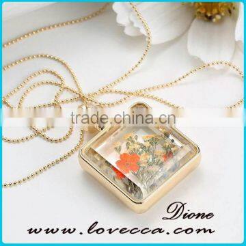 Natural Dried Flower Glass Locket Pendant Necklace for Women photo-3
