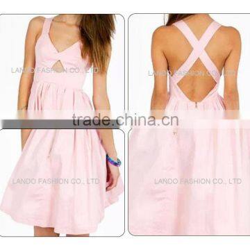 PINK STRAP CROSS RUFFLE Mature WOMEN SEXY MINI DRESS photo-5