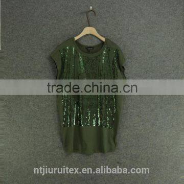 women fashion sequins T-shirts /sequins embroidery decoration blouse/sequin tank tops