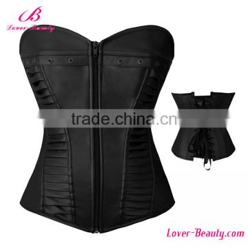 Black Zipper Front Wholesale Tight Lacing Corset Steel Boned