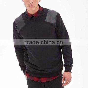 Men's custom wholesale crewneck leather sleeve sweatshirt