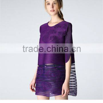 Woman Pleat Round Neck Flower Splicing Loose Dresses Wholesale photo-5