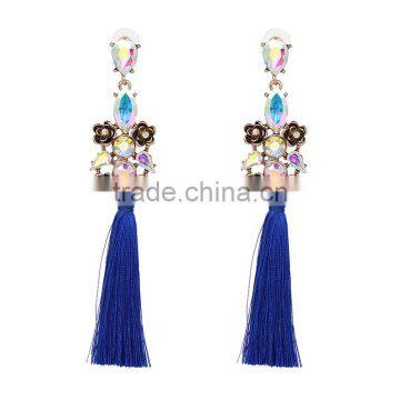 Bohemian Jewelry Rhinestone Gems With Long Colorful Tassel Charms Earrings for Women photo-5