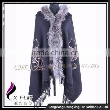 CX-B-P-51 High Quality Factory Price Fox Fur Trimmed Pashmina Special Cashmere Scarf photo-3