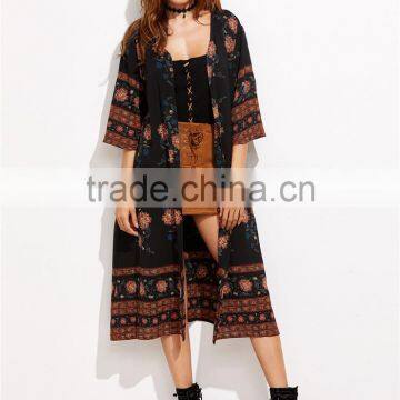 Women Custom Digital Print Flower Print Three Quarter Length Sleeve Kimono Loose Beachwear photo-3