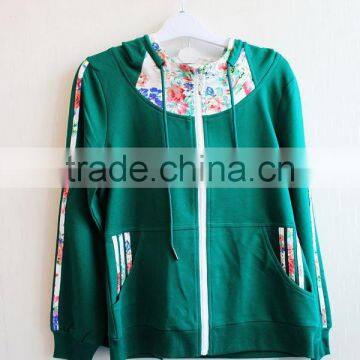 2016 High Quality 100% Cotton Hoodies Sports Suit Sweatshirts with Flower Design For Women Color Green