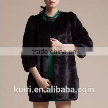European Style Pure Colour Woman Faux Fur Overcoat Lady Rabbit Fur Witer Fashionable Coat photo-5