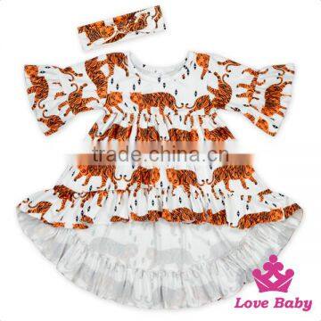 Ruffle Short Front Long Back Casual FAUX SUEDE Baby Dress Printed Father & Bow Headband Kids Designer Frock photo-5