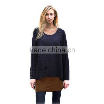 New design irregular two color fake two pcs long sleeve women wear loose T shirt water fall