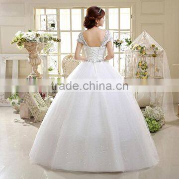 V Neck Cap Sleeve Long Trail Ball Gown 2017 Wedding Dresses photo-4