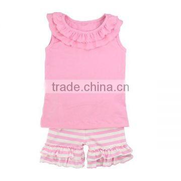 Factory wholesale girls ruffle boutique cotton lovely girls summer pink sets