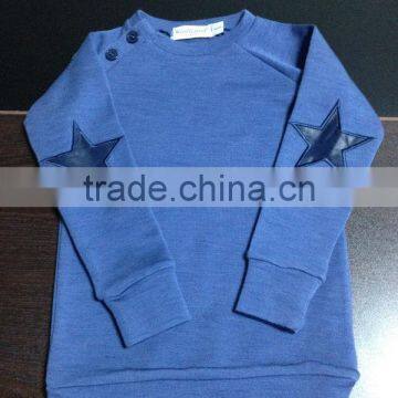 100% superfine merino wool knitted fashion boy t-shirt thermal undwear top with feather star embroidery