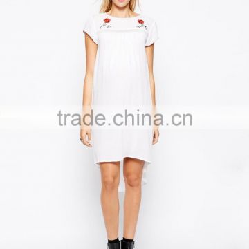 Maternity Embroidered Swing Dress With Dipped Hem China supplier