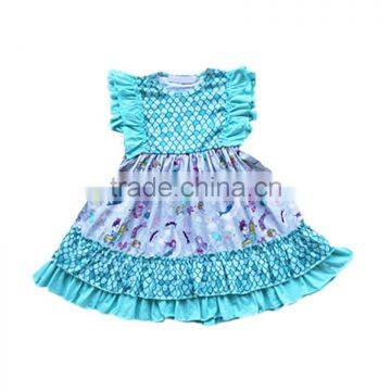 2017baby clothes european girls party dress flutter sleeve scale print and fish princess pattern dress