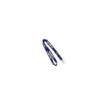 Metal Hook Flat Polyester Lanyard, Blue Printed Lanyards With Personalized Logo