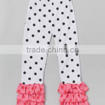 White Polka Dot and Hot Pink Ruffle Long Pants Wholesale Kids Girls Cotton Long Autumn Pants With Cheap Price