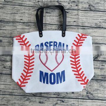 softball football baseball canvas cheap travel personalized tote bag with leather handles handbags lady bag purse for women's