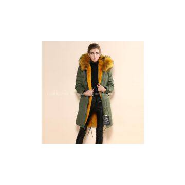 New trendy best selling army green shell mature coat yellow fur coat for women