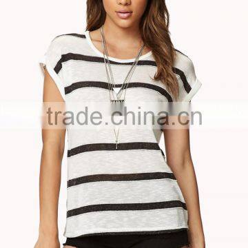 wholesale short sleeve t shirt fashion 2014 women black and white stripe t-shirt design