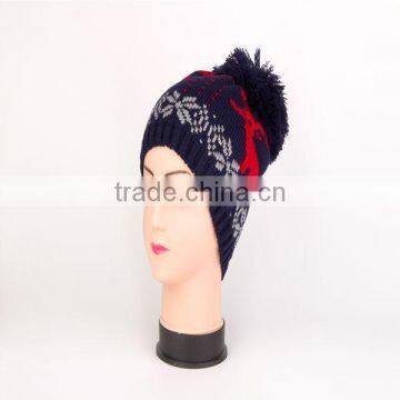 Acrylic knitted woolen cap cotton balls knit hat with top ball TH-9020