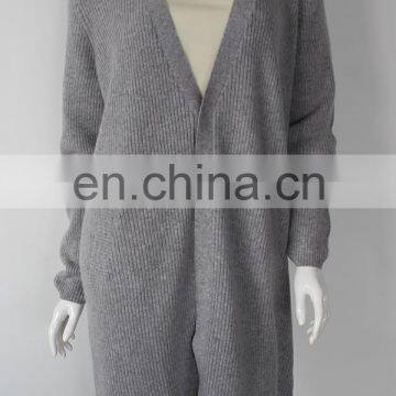 cashmere rib knitting women pure long cashmere cardigan