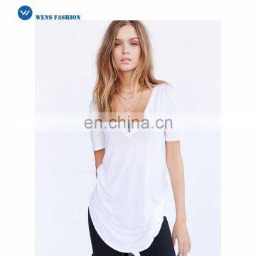 Custom Women Modal Soft Light Loose Fit Curved Bottom Deep-V Tee