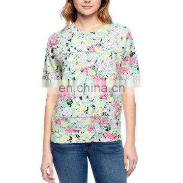 CHEFON New crew neck collar floral pullover,half raglan sleeves sweatshirt,pullover sweatshirt oem