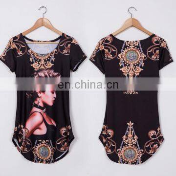 160g Qmilch Fabric Black Small Beauty Pattern Short Sleeve Women Fashion Shirt Tops photo-3