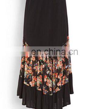 long skirt classic latest skirt design of long skirt black chiffon floral print lady maxi skirt