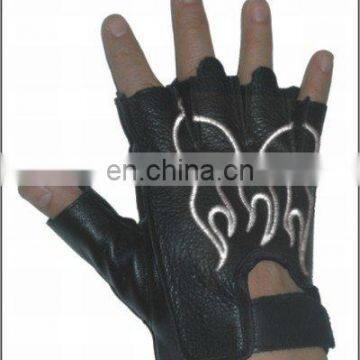 HMB-2018D MOTORCYCLE LEATHER FINGERLESS GLOVES FLAMES STYLE BIKER