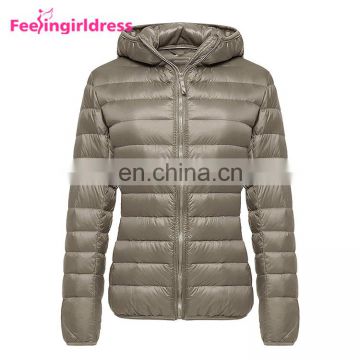 Long Sleeve Hoodie Fashion Women Ultra Light Duck Down Jacket For Winter