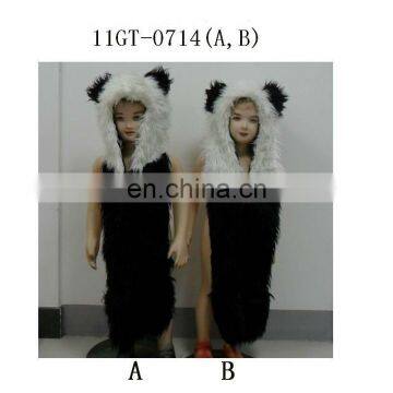 Long faux fur animal hats for kids and adults ,faux fur panda hat hood