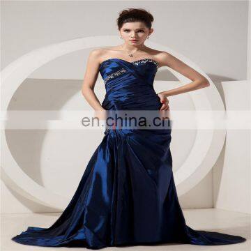 Custom Made Elegant Deep Blue Sweetheart Sleeveless Floor Length Beaded Ruched Mother Of The Bride Dress