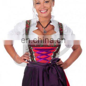 Classical Women Long Dirndl Dress Short Sleeve Maid Dress Long Three Piece Dress for Bavaria Party (Oktoberfest Garments)