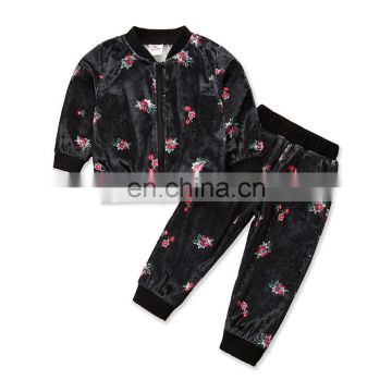 Autumn / winter 2020 new children's Suit Girls leisure sports gold velvet printing 2-piece set