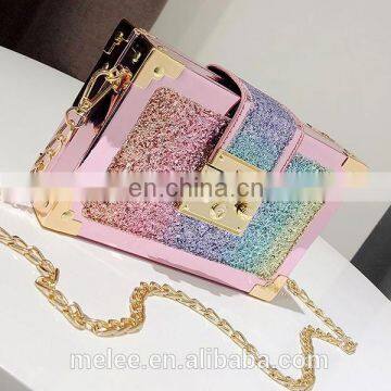 4colors Designer Single Shoulder Fashion Sequin Glitter Shiny Cross Body Handbag rainbow Women Chain Bag