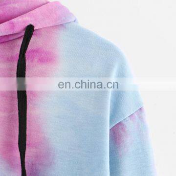 Purple Tie Dye Printing Short Hoodies Sweatshirt Women Casual Drawstring Thin Pullover Autumn Female Girl Long Sleeve Tops photo-5