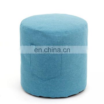 Customized living room blue fabric pouf useful and cool round foot rest stool ottoman cover for children footrest