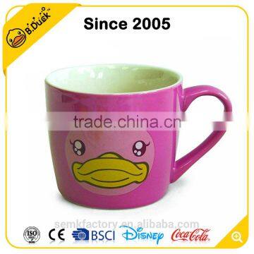 Wholesale cute duck animal design enamel porcelain ceramic material coffee mug