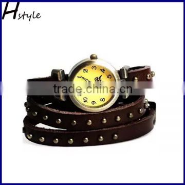 Quartz Fashion Weave WRAP Around Leather Bracelet Lady Woman Wrist Watch Brown WP003