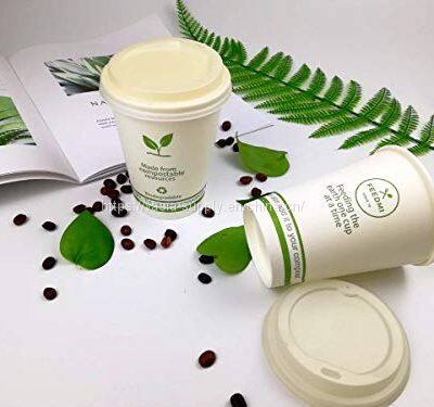 White eco friendly disposable coffee cups with lids takeaway coffee cups pe coated