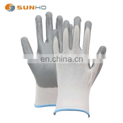 Sunnyhope cheap work gloves 13 gauge polyester nylon liner with smooth nirile palm coated gloves