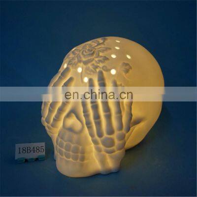 Halloween Light up Ceramic 3d Solar Skull Head Tail Christmas Led Home Decoration Lights Display for Halloween to Devote photo-2