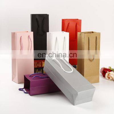 Wholesale High End Colorful Kraft Paper Shopping Gift bag Liquor Packaging Recyclable Twisted Nylon Handle Bag for Wine