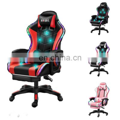 2022 cheap custom ergonomic led racing cadeira silla gamer computer game chair rgb gaming chair with footrest and massage